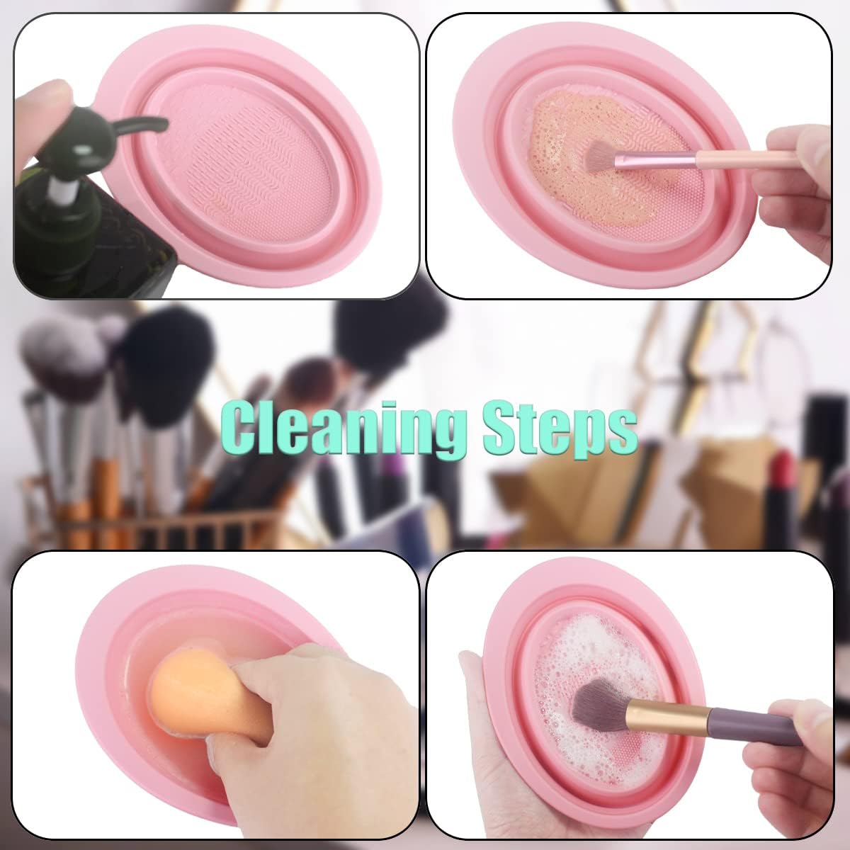 Makeup Brush Cleaning Mat Foldable Environmental Silicone Cleaning Bowl, Brush Cleaning Pad Easy Clean Girl Makeup Brush Cleaner Washing Tools