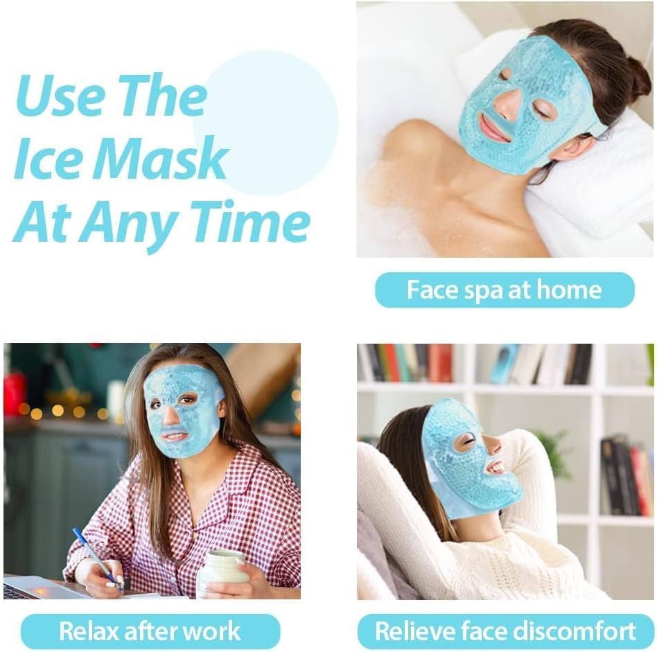 Blue: Face Eye Mask Ice Pack With Foam Earplugs, Reduce Puffiness, Bags Under Eyes, Puffy Dark Circles, Hot/Cold Pack With Soft Plush Backing For Woman ,1 Count