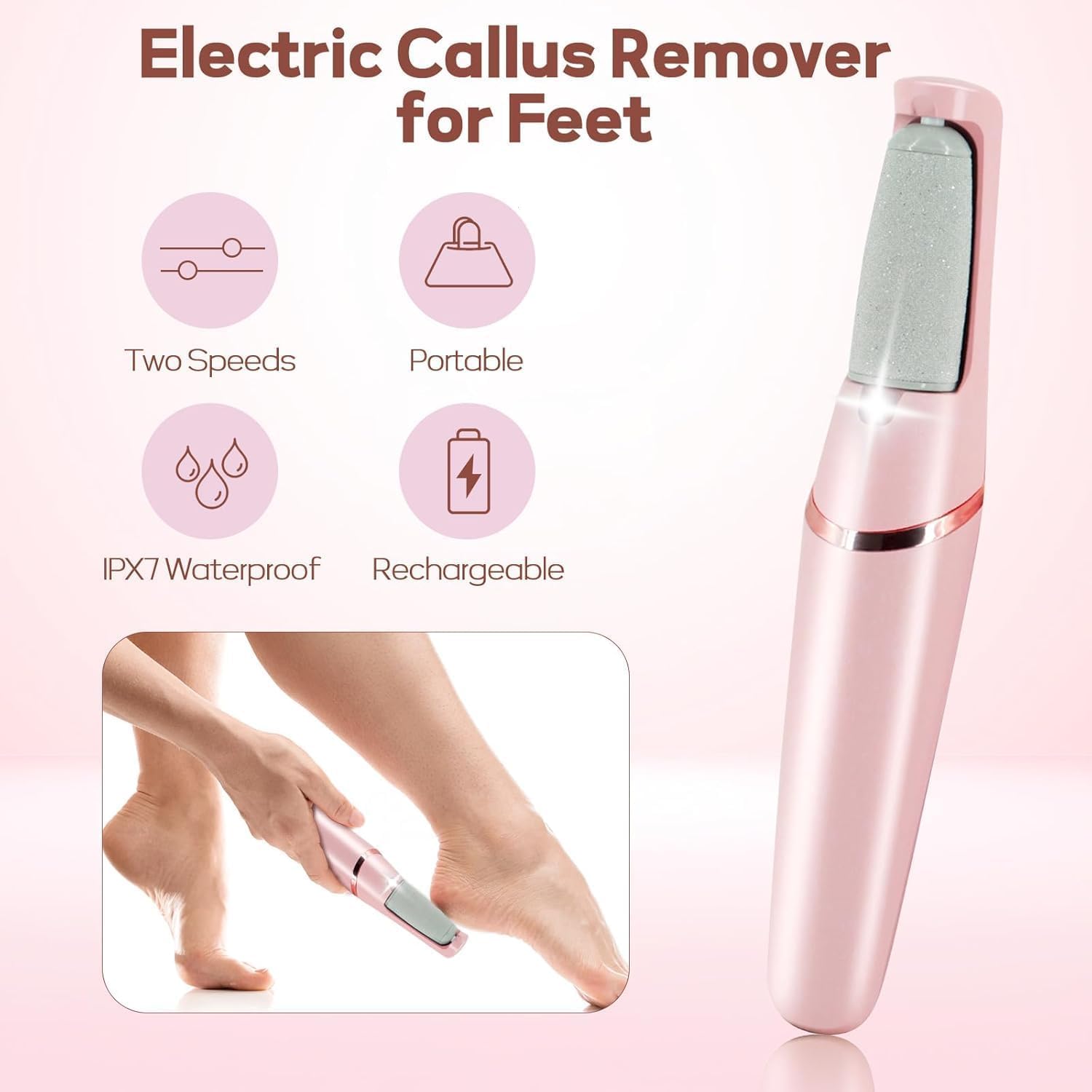 Pedicure tools Callus Remover Hard and Dead Skin Remover Electric Foot Callus Remover Rechargeable Pedicure Tool (pink pedi)(fast charging)
