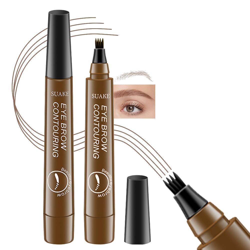 4 Points Eyebrow Pencil, 4 Fork Tips, Eyebrow Pen, Waterproof, Smudge-proof Eyebrow Pencil for Creating Natural Eyebrows Natural & long-lasting finish For Denser & Fuller Eyebrows (BROWN)