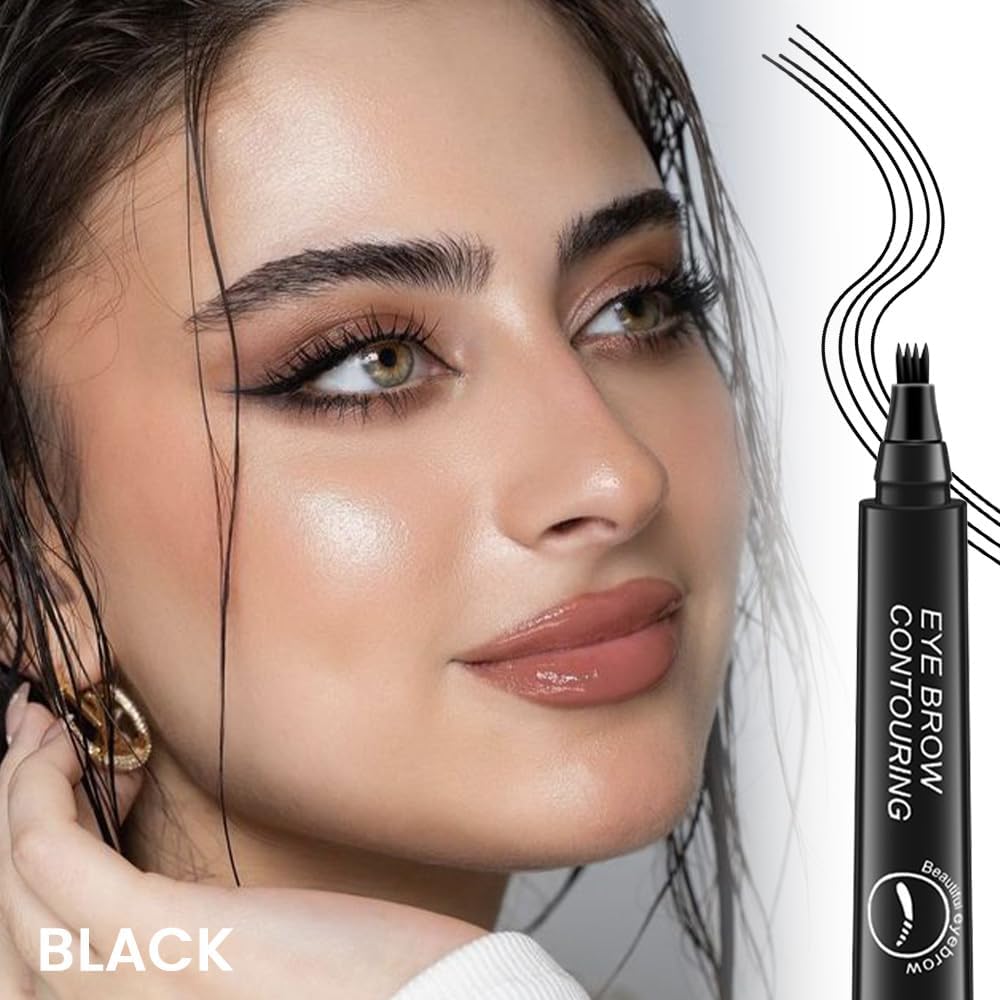 4 Point Eyebrow Pencil Black,Waterproof Microblading Eyebrow Pencil with a Micro-Fork Tip Applicator Creates 05 Black Fine Sketch Liquid Eye Brow Tattoo Tint Pen 1 psc