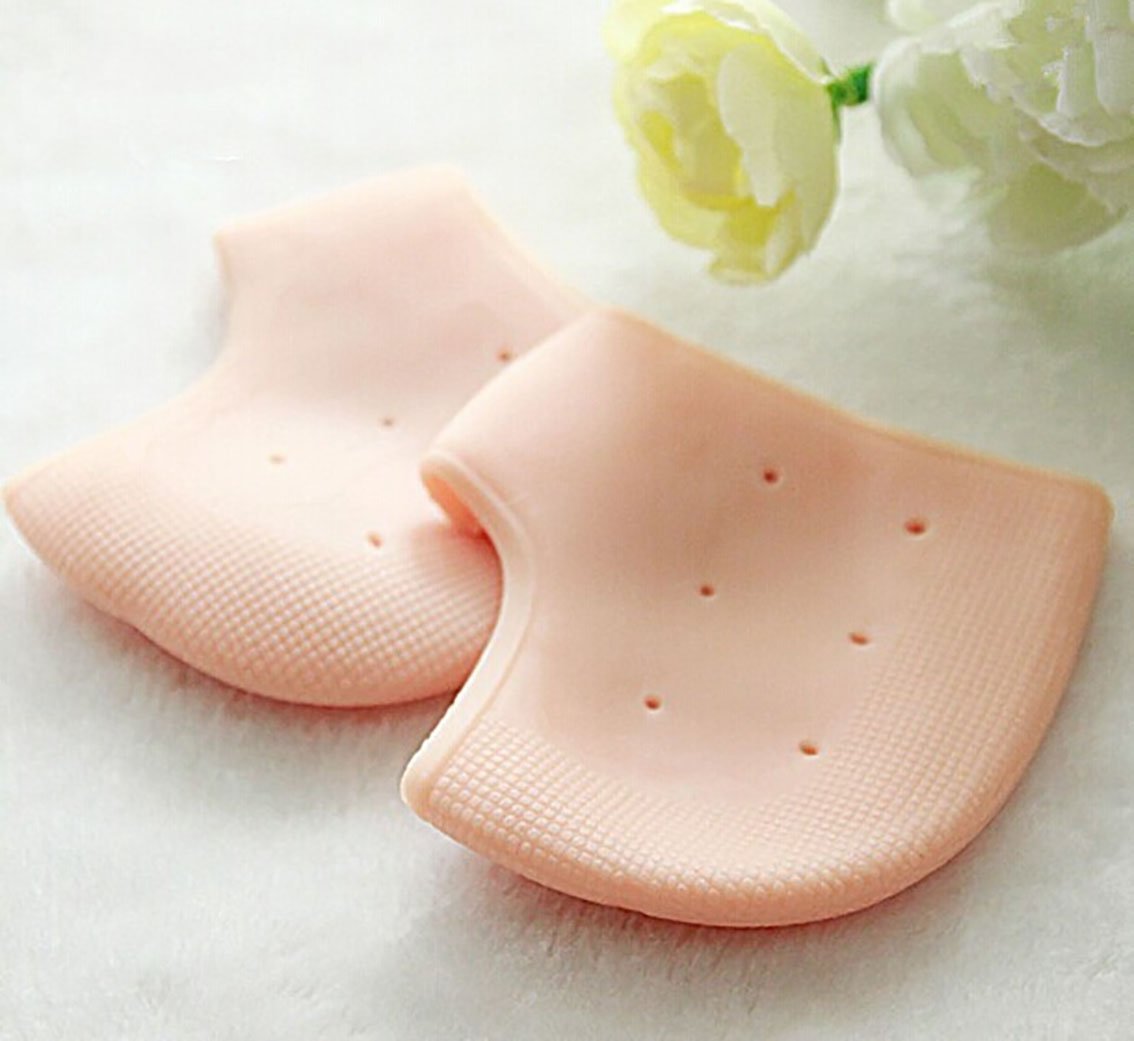 Silicone Gel Heel Pad Socks for Pain Relief - 1 Pair (Beige, Free Size)