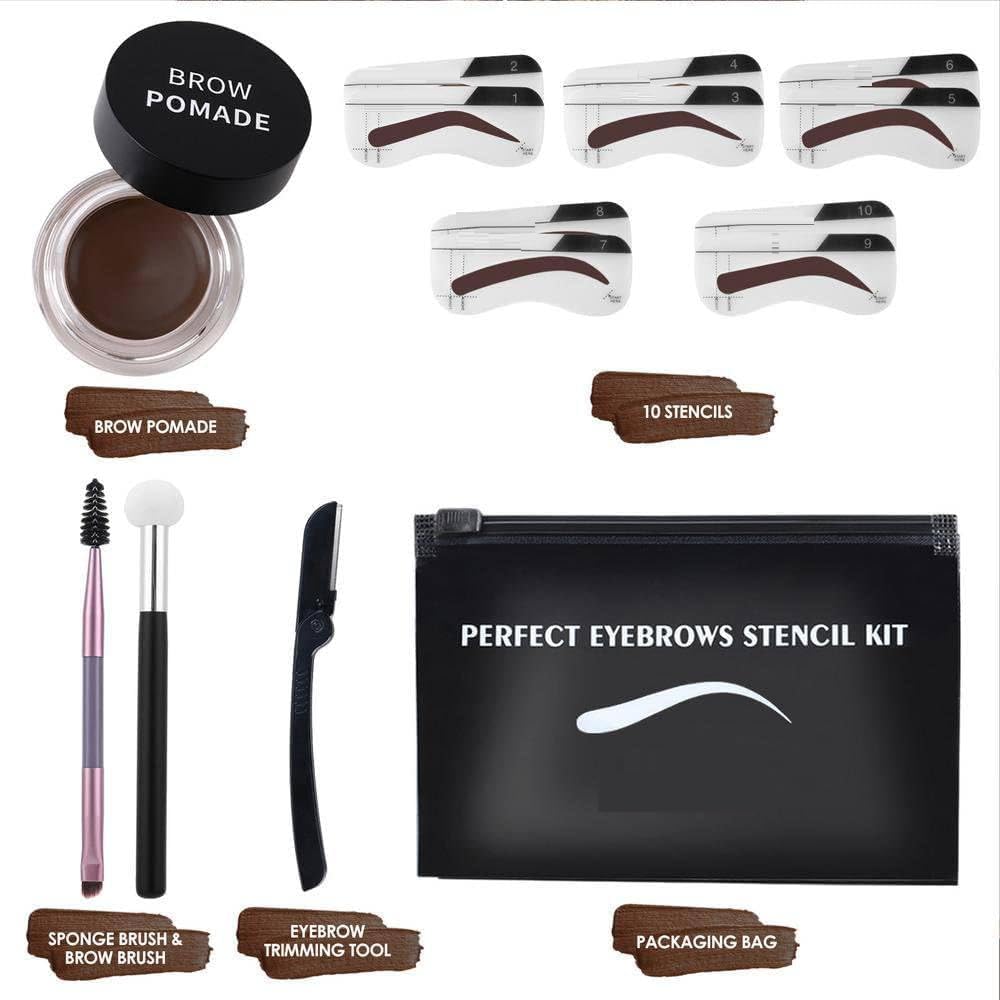 Eyebrow Stamp Shaping Stencil Kit with Reusable Eyebrow Stencils Sticker,1 Double-End Brush and 1 Sponge Applicator,1 Razor,Long-Lasting Waterproof Eyebrow Kit