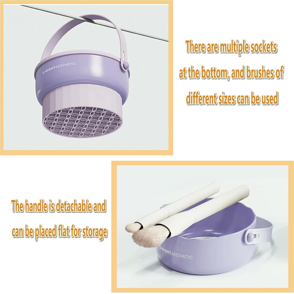 3 in 1 Cleaning Mat with Brush Drying Holder, Silicone Makeup Brush Cleaner Mat Make Up Brush Cleaning Bowl Cosmetic Brush Washing Tool for Makeup Brush, Sponge, Powder Puff (multicolor)