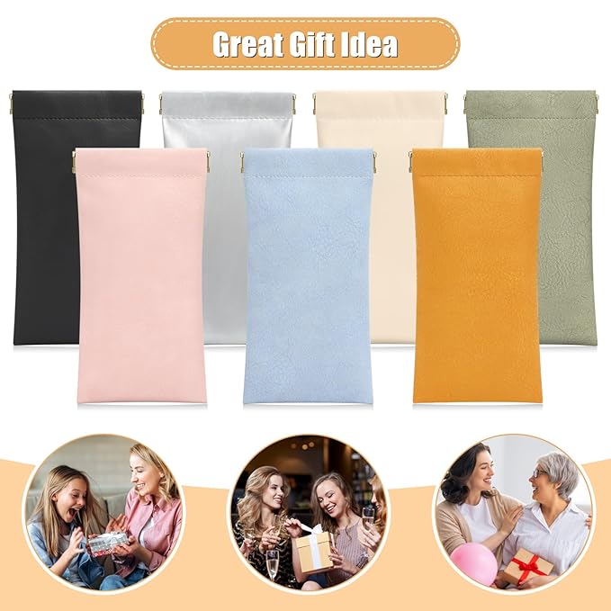 Sunglass Case, 2 Pcs Soft Eyeglass Cases for Women Portable Squeeze Top Leather Glasses Pouch