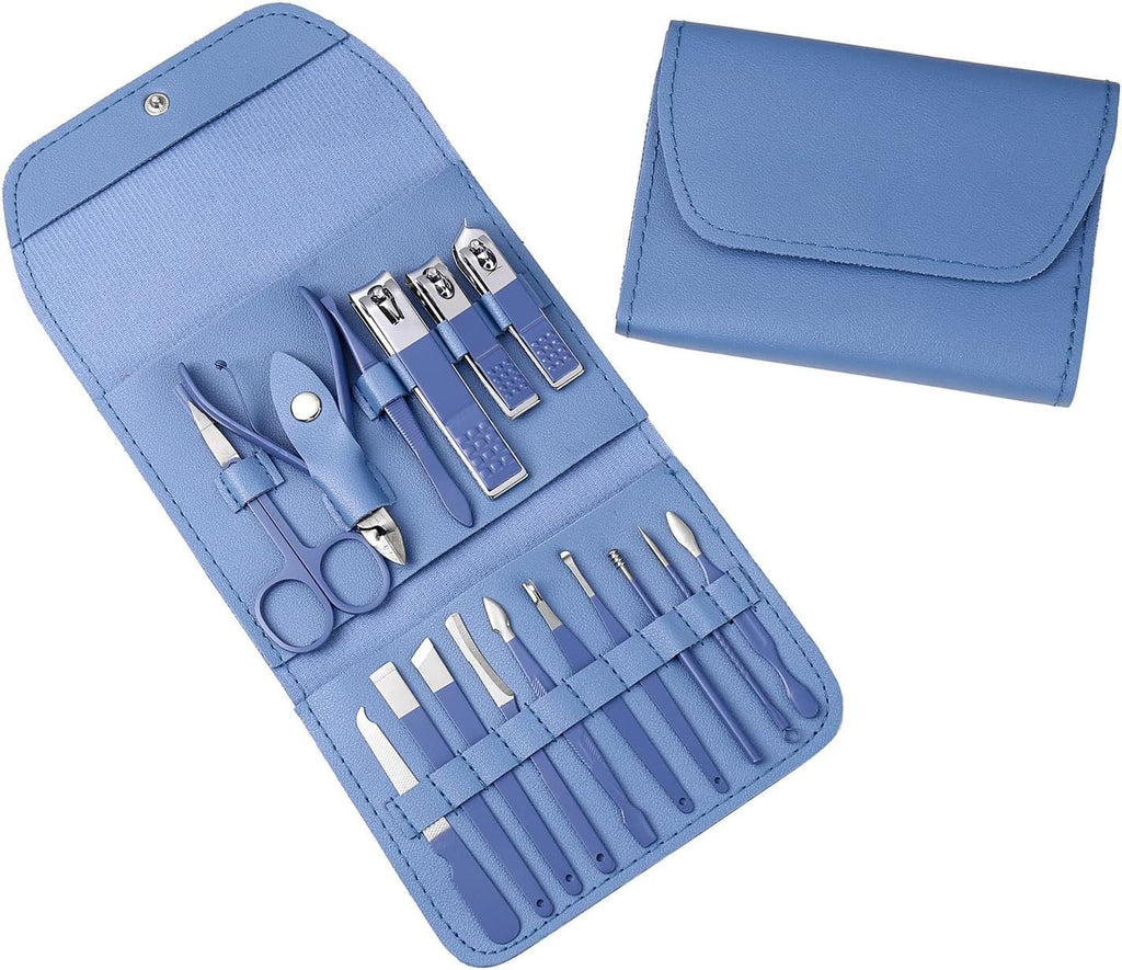 16 IN 1 Stainless Steel Professional Manicure Set Nail Cutter For Women Nail Scissors Luxury Grooming Kit Manicure Pedicure Kit For Women (16 in 1 (Blue))