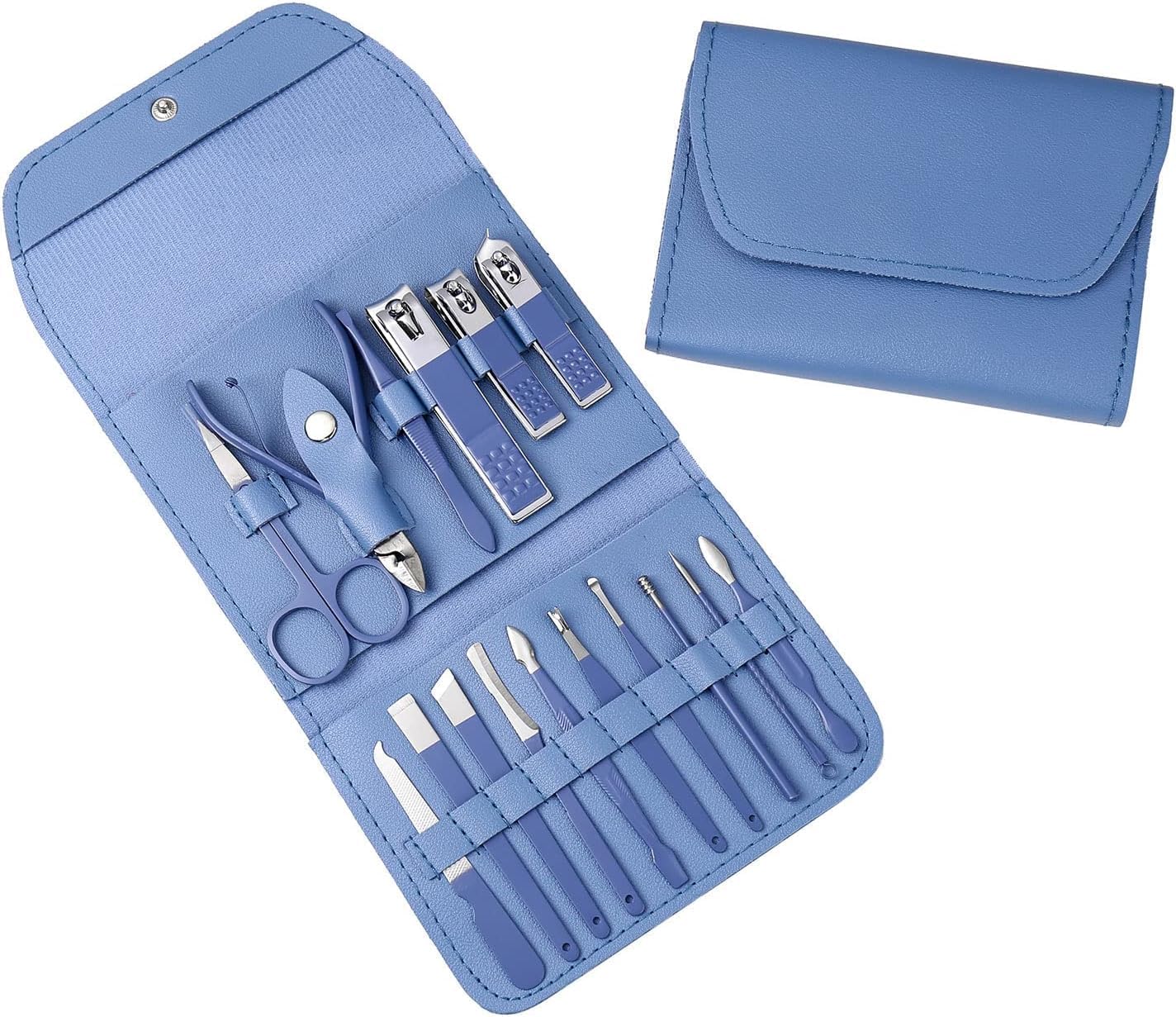 16 IN 1 Stainless Steel Professional Manicure Set Nail Cutter For Women Nail Scissors Luxury Grooming Kit Manicure Pedicure Kit For Women (16 in 1 (Blue))
