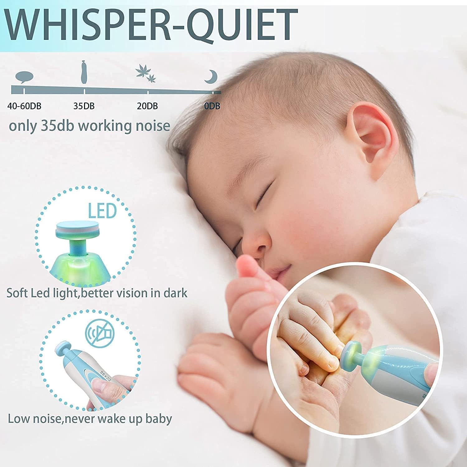 Electric Nail Trimmer, Cutter For New Born Baby 0-6 Months With Multiple Filer Heads Adjustment