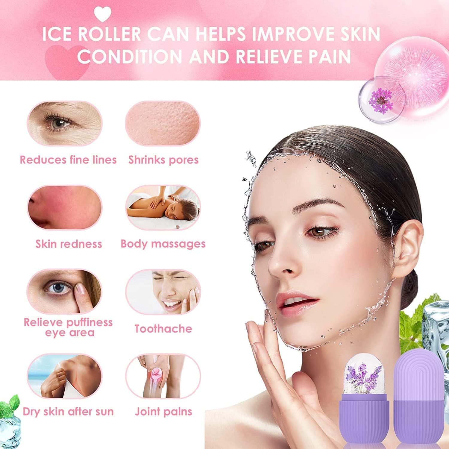 Ice Face Roller Silicone Facial Cube for Eyes Neck Massage Remove Dark Circle Pore Shrink Face Beauty Skin Care Ice Mould Kitchen Tools (Multicolor)