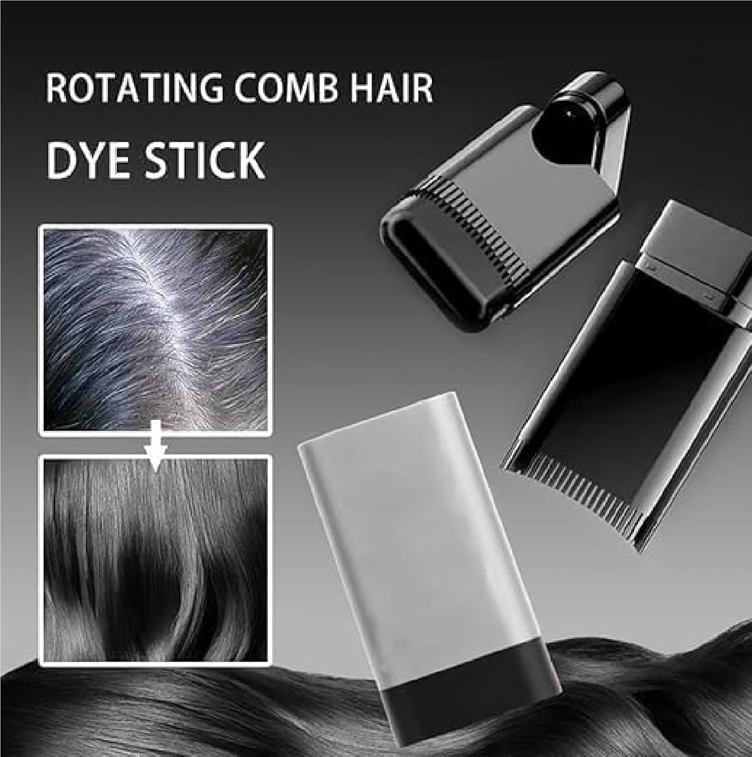 New Hair Color Comb Stick, Waterproof and Sweat-Proof Grey Hair Coverage for Men & Women, Easy Application BLACK (BLACK)