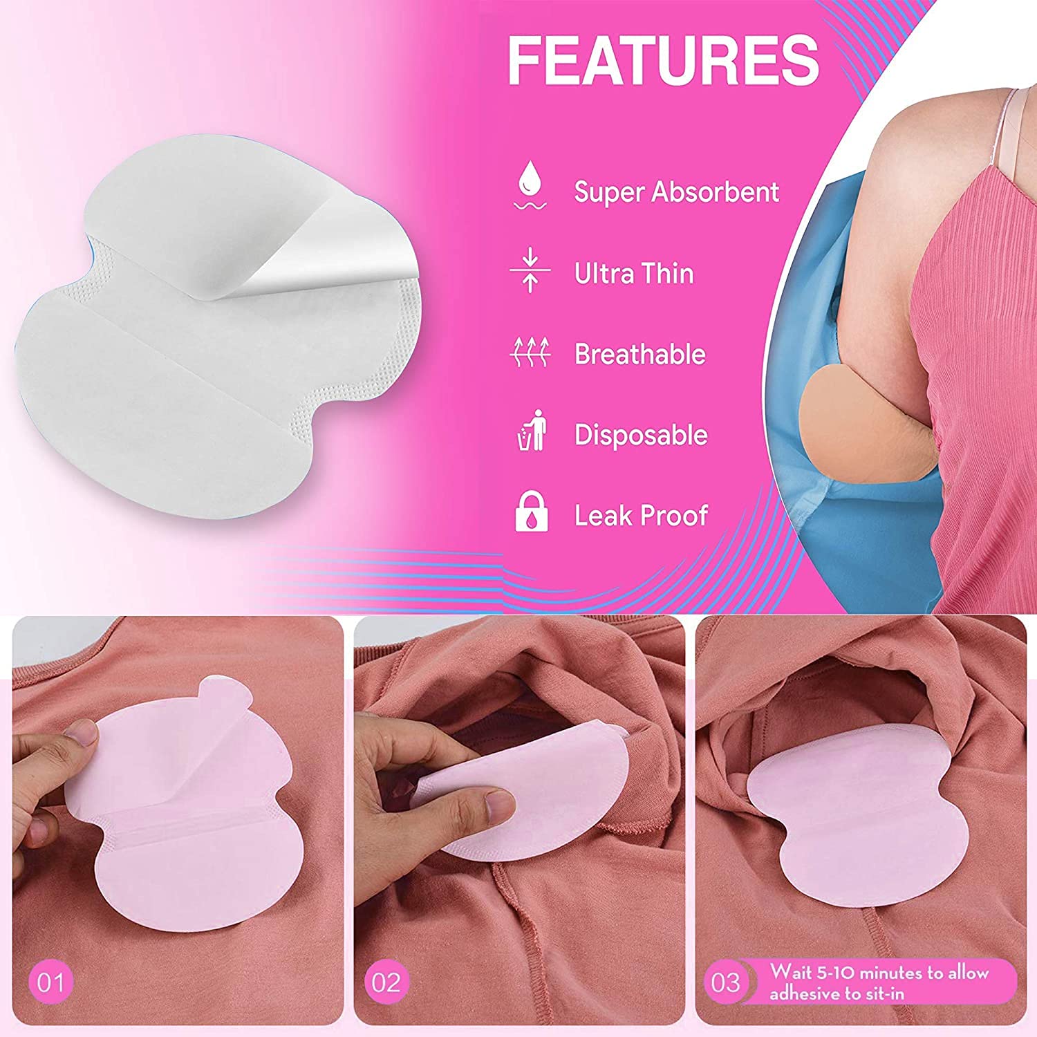 Underarms Sweat Pads Disposable Highly Absorbent Sweat Pads Cotton Anti Allergic, Anti Bacteria, Anti Smell For Men And Women (Pack of 20)