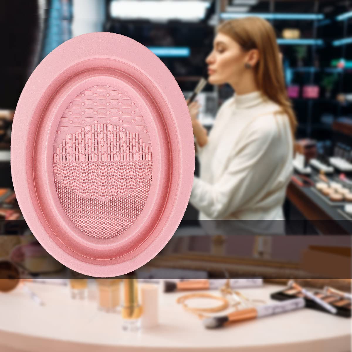 Makeup Brush Cleaning Mat Foldable Environmental Silicone Cleaning Bowl, Brush Cleaning Pad Easy Clean Girl Makeup Brush Cleaner Washing Tools