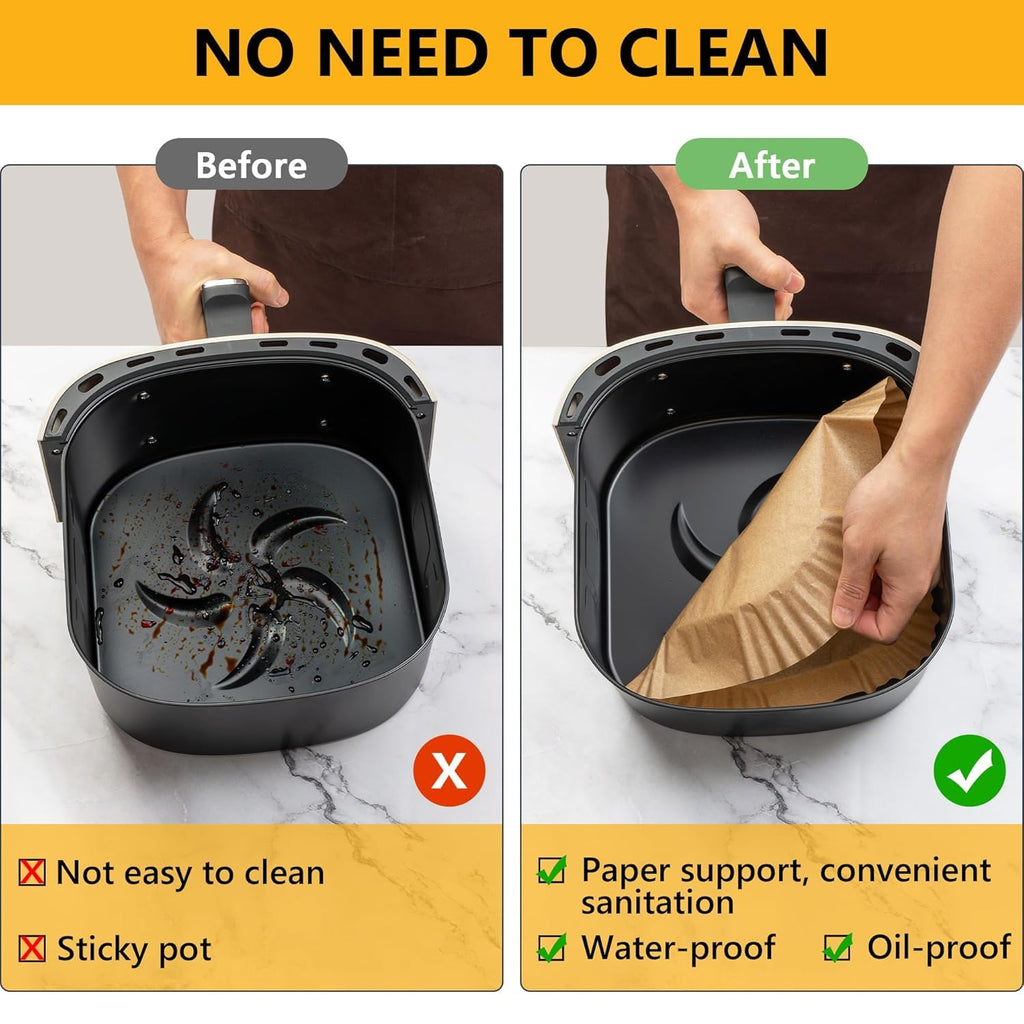 200PCS Air Fryer, Oven, Microwave Paper – 8 Inch Square Disposable Parchment Paper