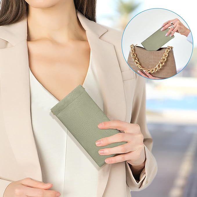 Sunglass Case, 2 Pcs Soft Eyeglass Cases for Women Portable Squeeze Top Leather Glasses Pouch