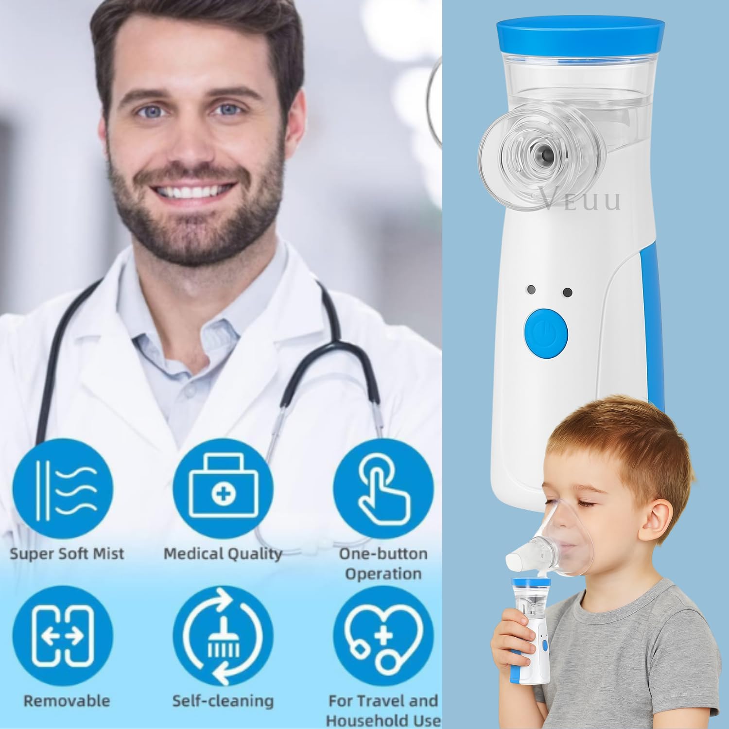 New Portable Mesh Nebulizer, Silent and Compact Nebulizer Machine for Adult and Kids, Travel and Household Use, Steam Inhaler for Cold and Cough - Quick Relief, Vaporizer, Baf Machine With Respiratory Mask, Effective for Cough, Asthma, Bronchitis (Unique)
