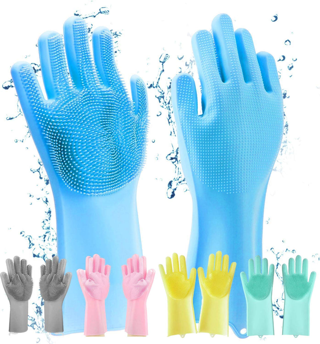 Gloves Magic Silicone Dish Washing Gloves, Silicon Cleaning Gloves, Silicon Hand Gloves for Kitchen Dishwashing and Pet Grooming, Great for Washing Dish, Car, Bathroom (Multicolour, 2 Pair)