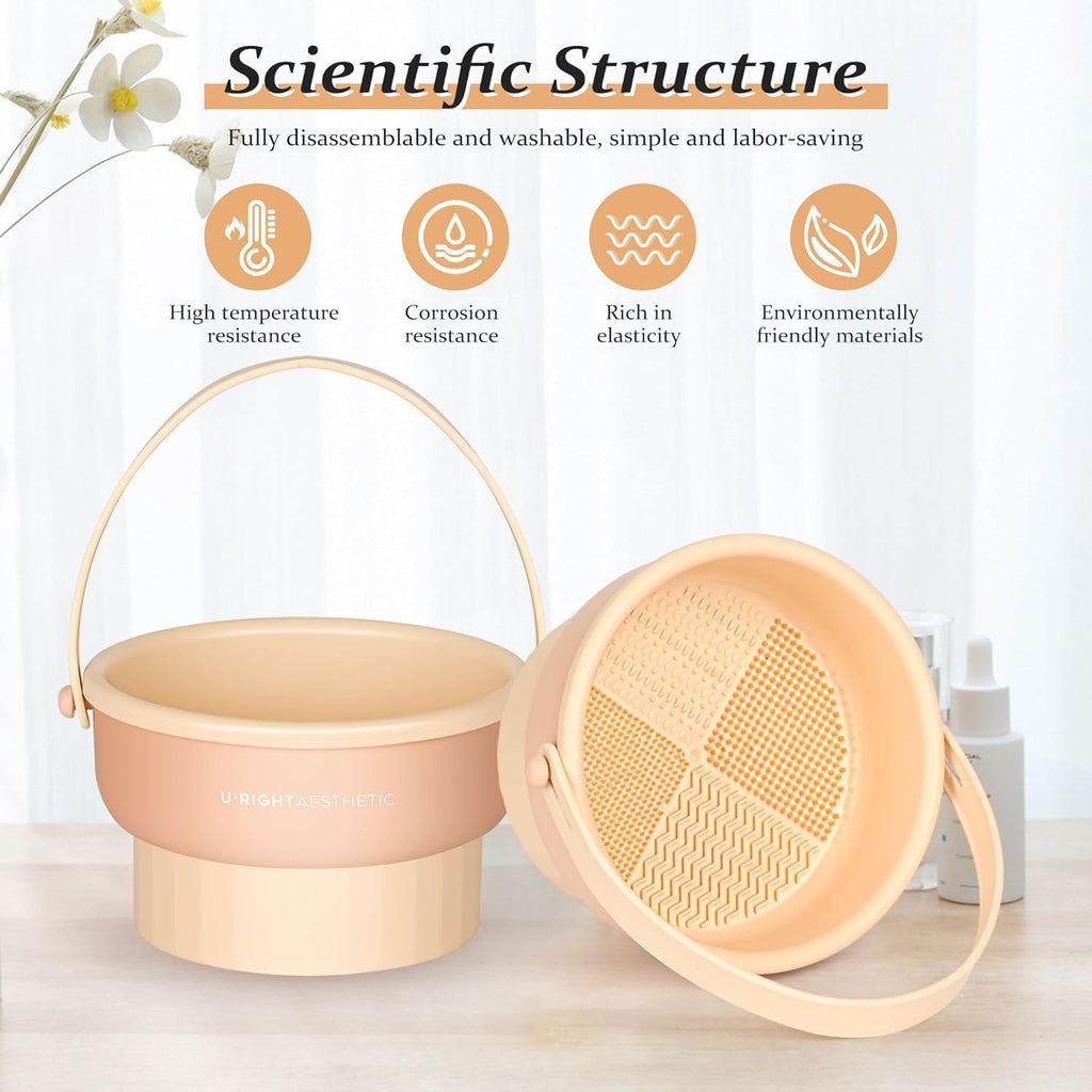 3 in 1 Cleaning Mat with Brush Drying Holder, Silicone Makeup Brush Cleaner Mat Make Up Brush Cleaning Bowl Cosmetic Brush Washing Tool for Makeup Brush, Sponge, Powder Puff (multicolor)