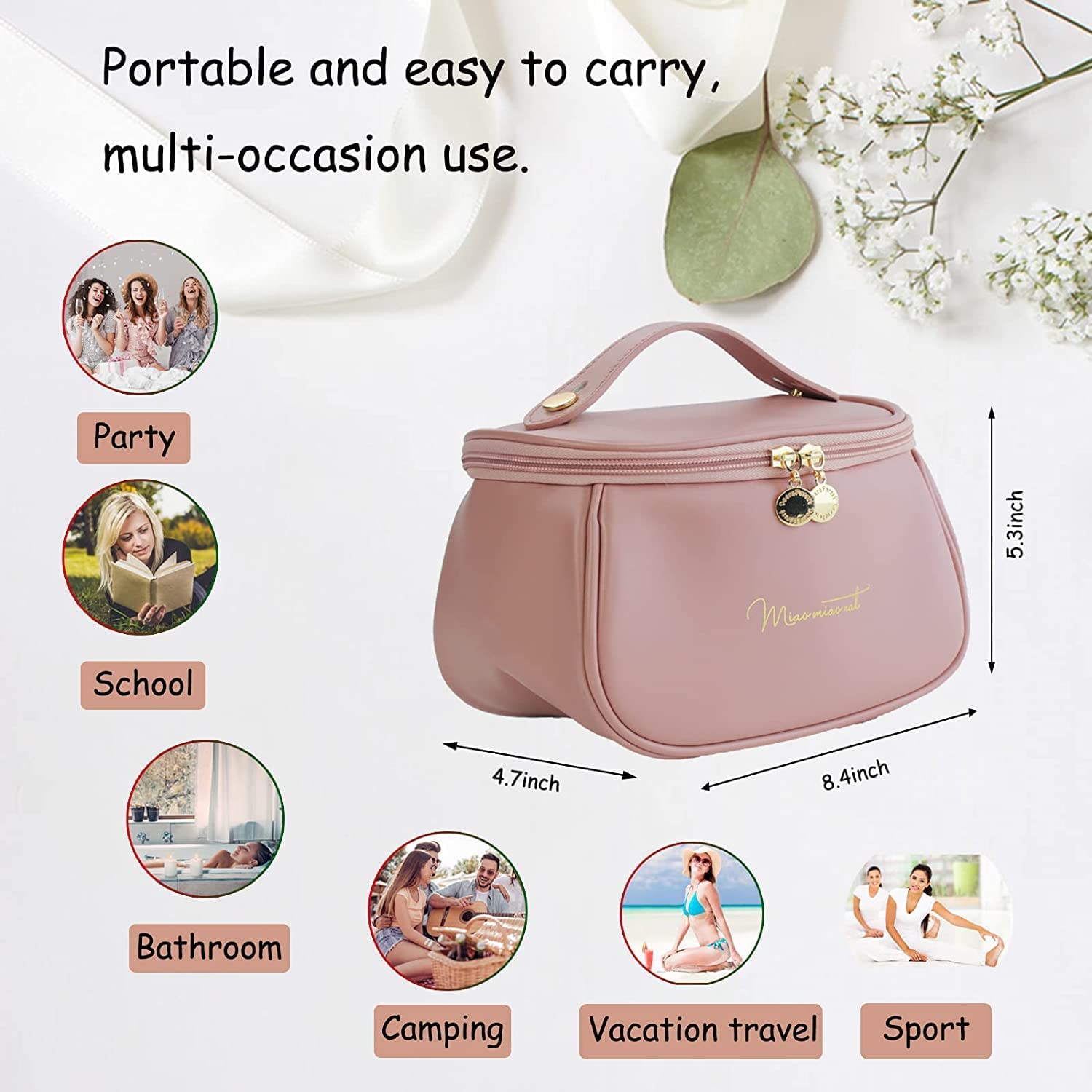 Makeup Storage Bag,Portable Cosmetic Bag,Pu Leather Multifunctional Vanity Bag For Makeup,Cosmetic Brush Case,Cosmetic Travel Bag For Women Organization Bag With Handle (Multi Color),11 cm