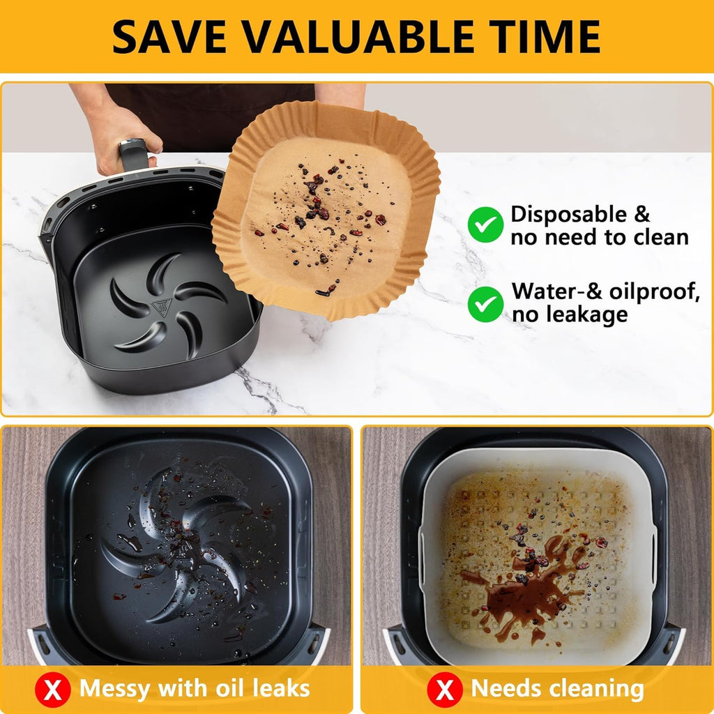 200PCS Air Fryer, Oven, Microwave Paper – 8 Inch Square Disposable Parchment Paper