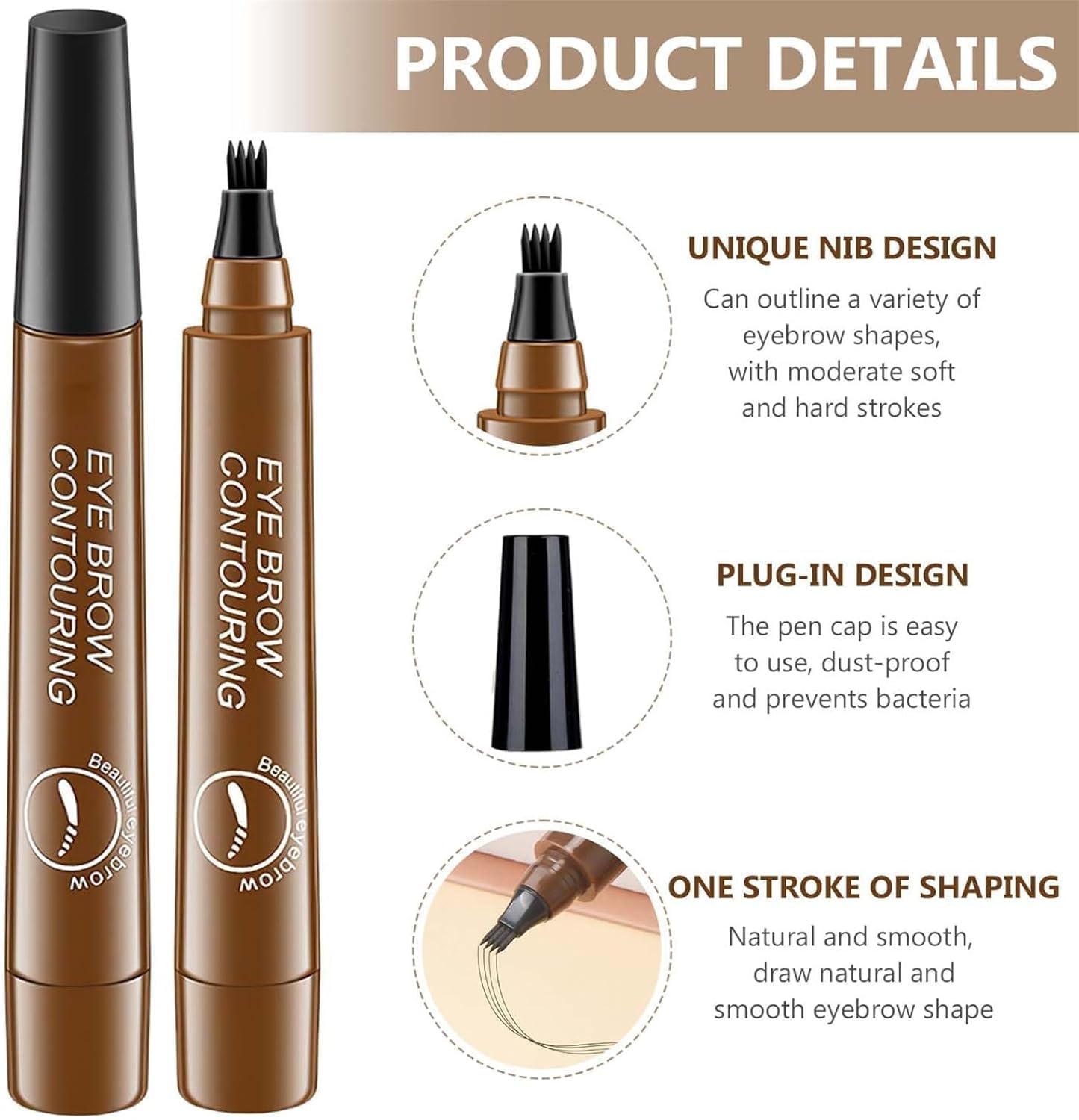 4 Points Eyebrow Pencil, 4 Fork Tips, Eyebrow Pen, Waterproof, Smudge-proof Eyebrow Pencil for Creating Natural Eyebrows Natural & long-lasting finish For Denser & Fuller Eyebrows (BROWN)