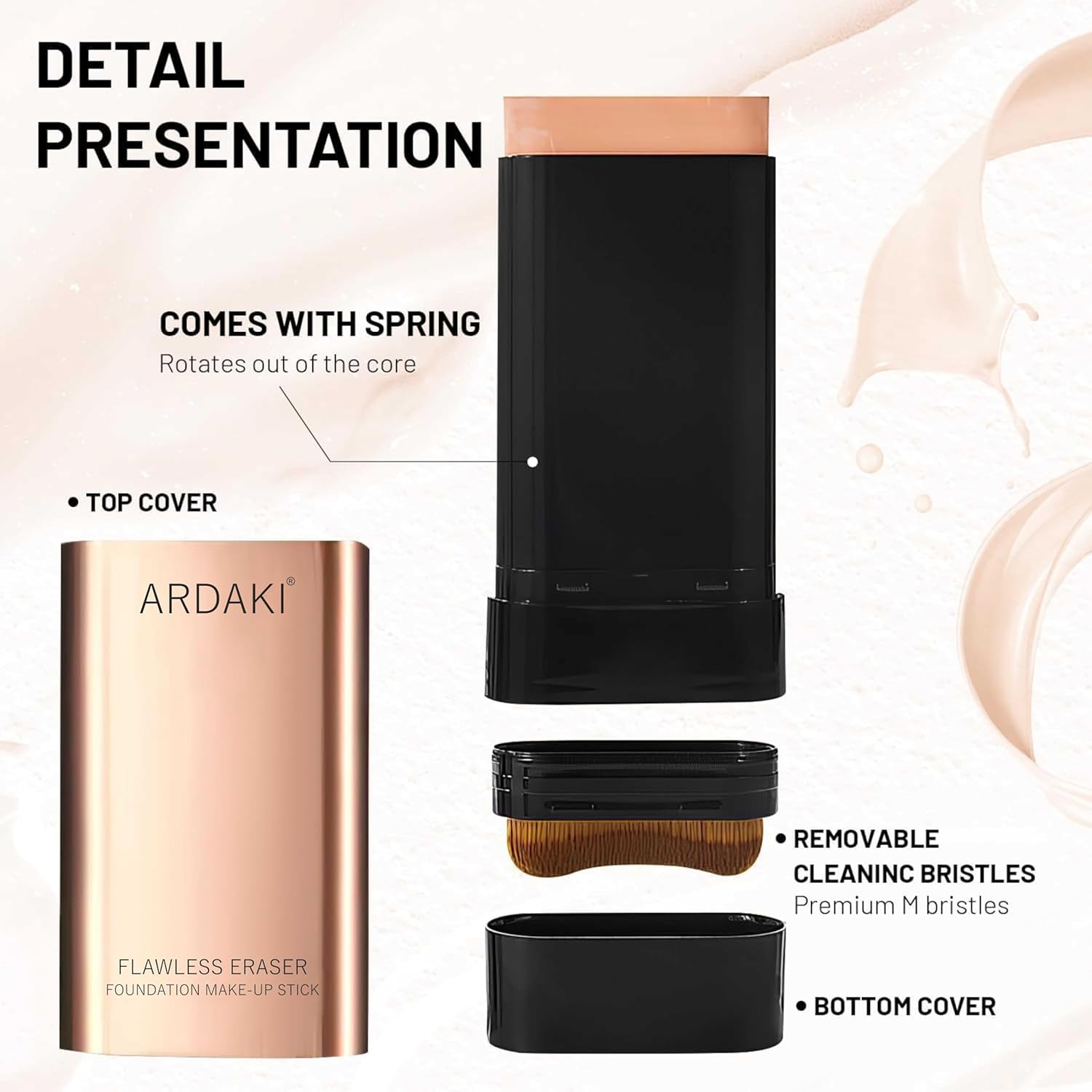 Foundation for Women 2 in 1 Foundation Stick with Built in Brush, Cream Foundation for Women, Makeup Long Lasting Foundations Concealers, Blendable & Lightweight Face Makeup (Natural, 1 PCS)