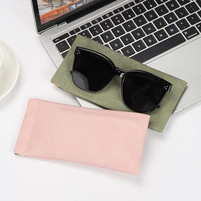 Sunglass Case, 2 Pcs Soft Eyeglass Cases for Women Portable Squeeze Top Leather Glasses Pouch