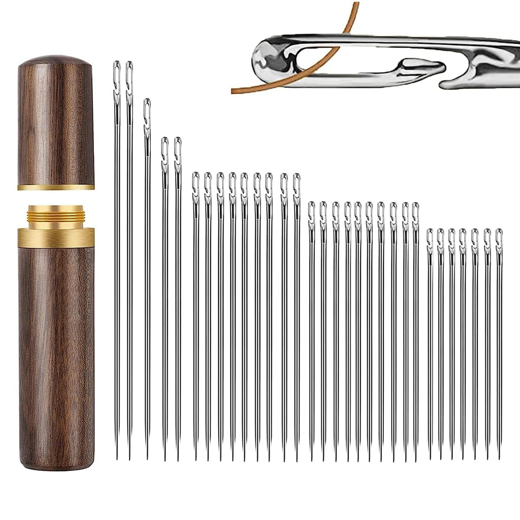 30pcs Needle Self-threading of Various Sizes with Wooden Case for Quilting, Embroidery, Hand Sewing