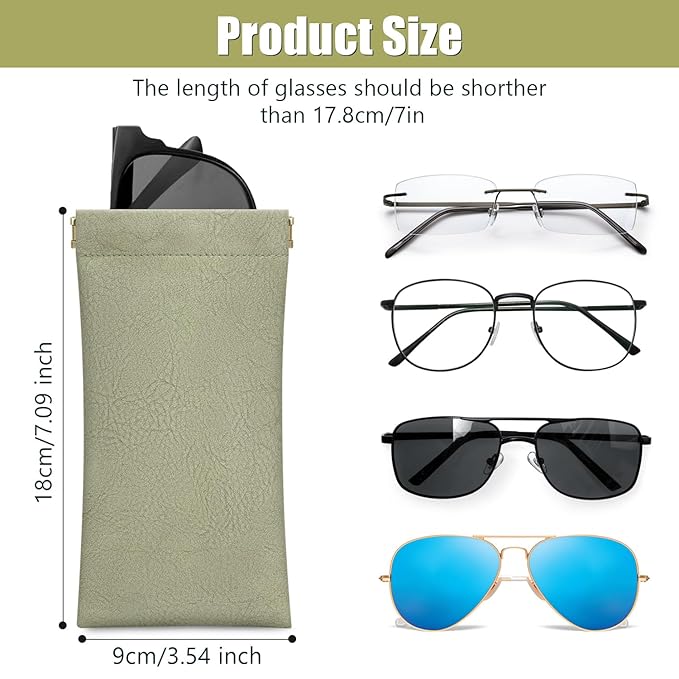 Sunglass Case, 2 Pcs Soft Eyeglass Cases for Women Portable Squeeze Top Leather Glasses Pouch