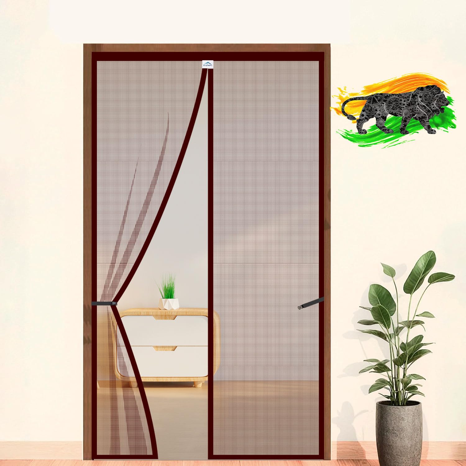 Polyester Magnetic Mosquito Net for Door | Mosquito Curtain for All Door Types & Sizes | Auto-Closing Insect Screen to Keep Mosquito Out (200x105 cm, Brown)