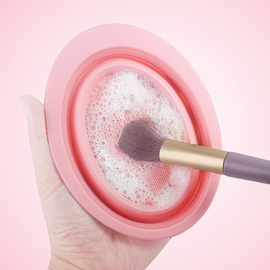 Makeup Brush Cleaning Mat Foldable Environmental Silicone Cleaning Bowl, Brush Cleaning Pad Easy Clean Girl Makeup Brush Cleaner Washing Tools