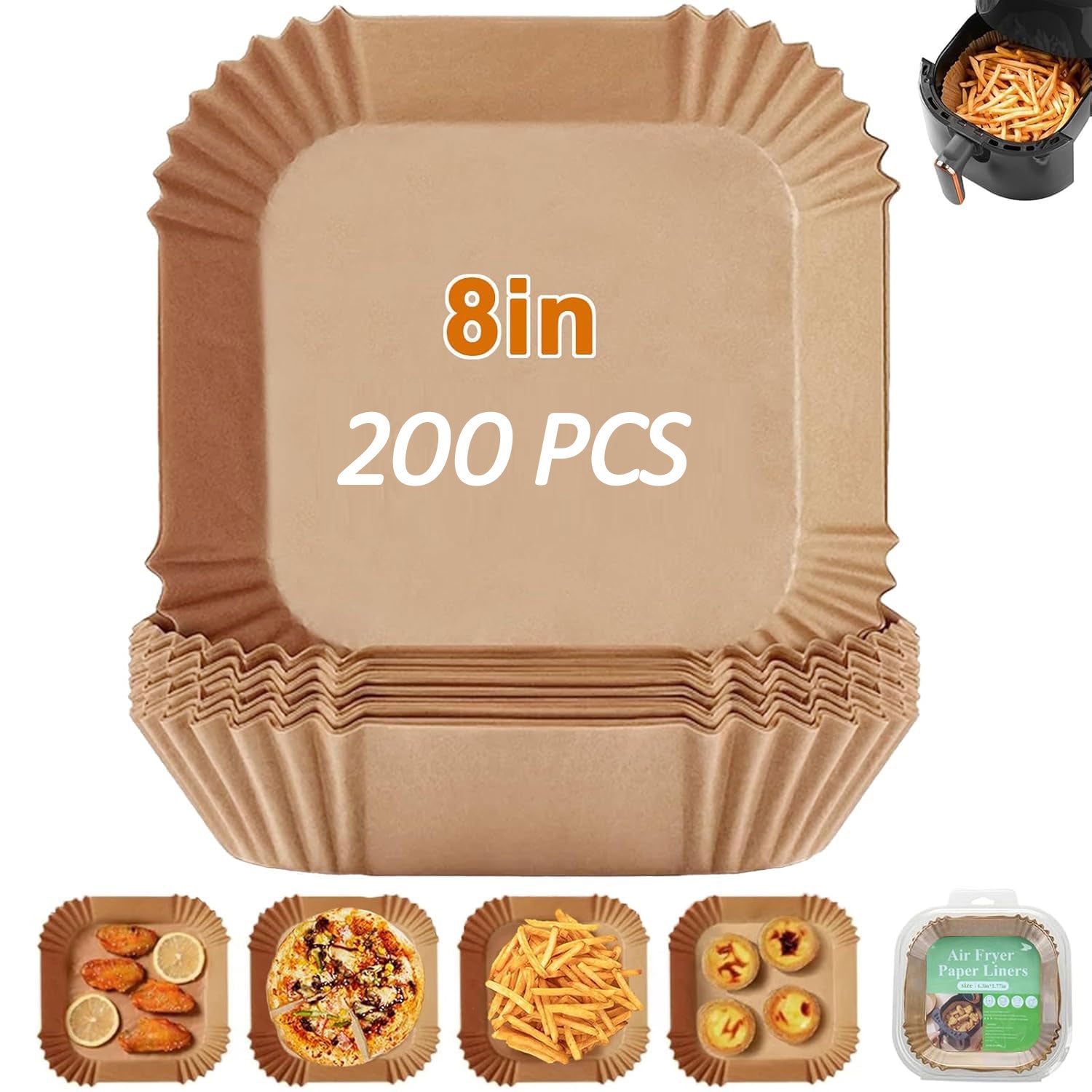 200PCS Air Fryer, Oven, Microwave Paper – 8 Inch Square Disposable Parchment Paper