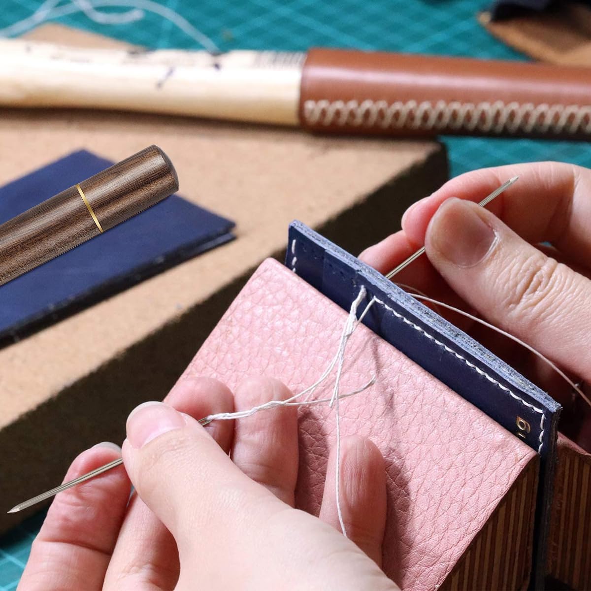 30pcs Needle Self-threading of Various Sizes with Wooden Case for Quilting, Embroidery, Hand Sewing