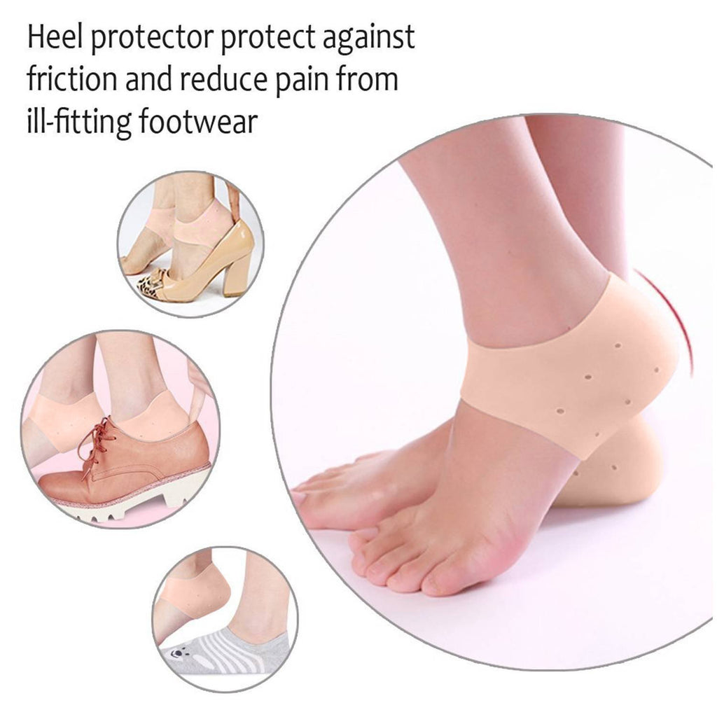Silicone Gel Heel Pad Socks for Pain Relief - 1 Pair (Beige, Free Size)