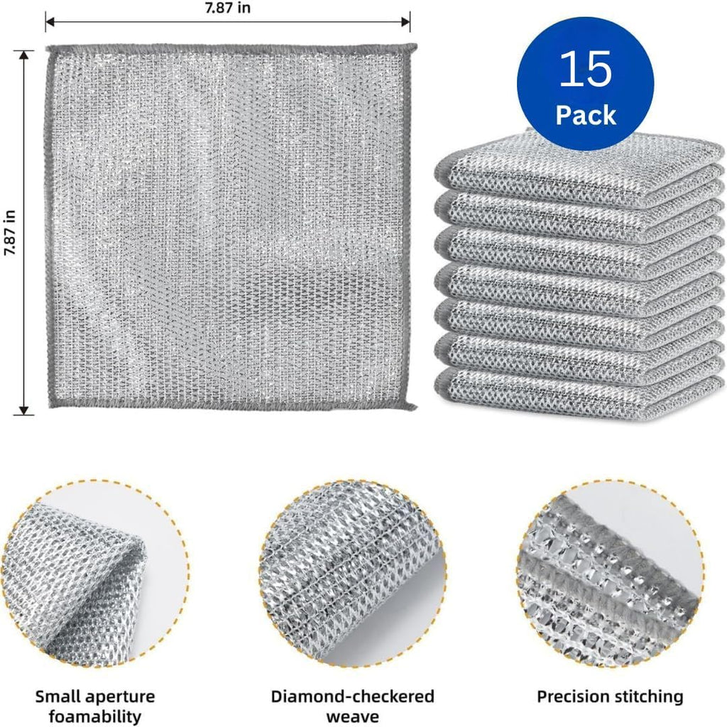 Non-Scratch Dish Wash Cloth, Dishwashing Rags Stainless Steel (Pack Of 15)