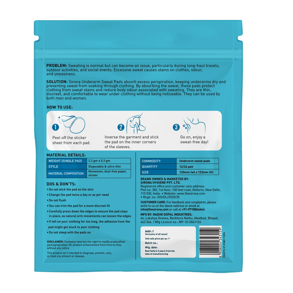 Underarms Sweat Pads Disposable Highly Absorbent Sweat Pads Cotton Anti Allergic, Anti Bacteria, Anti Smell For Men And Women (Pack of 20)