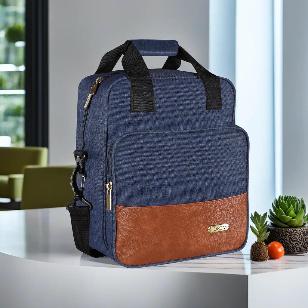 LOREM TB18 Insulated Tiffin Bag, Blue, PVC Coated Fabric, Water Repellent, Keeps Food Hot/Cold for 5-6 Hours (Blue)