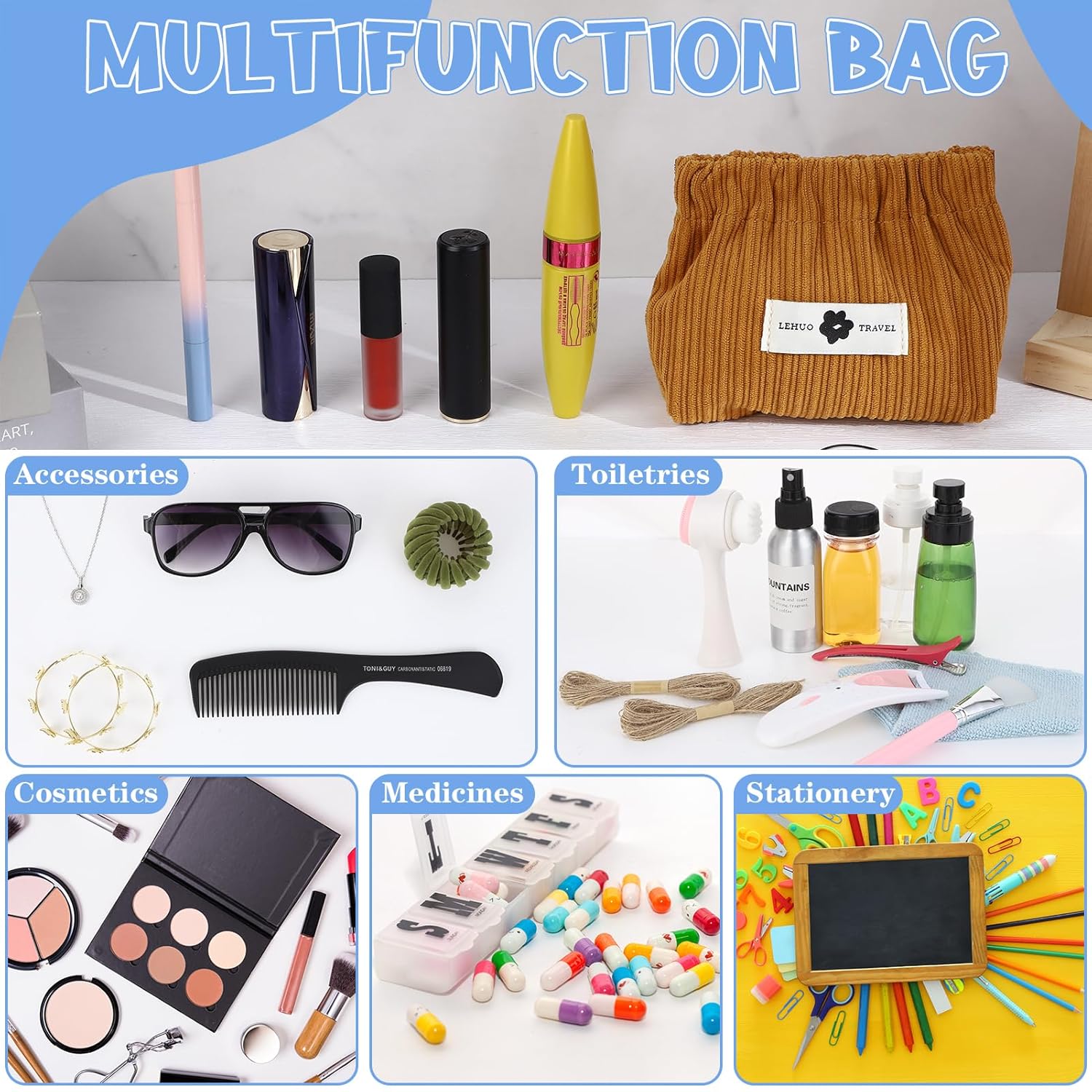 6PCS Corduroy Storage Bag For Cosmetic And Jewelry Storage