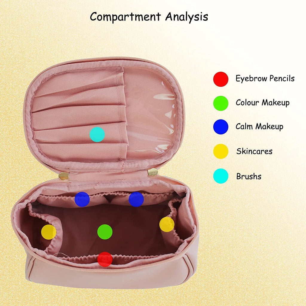 Makeup Storage Bag with compartments Pu Leather Multifunctional Vanity Bag