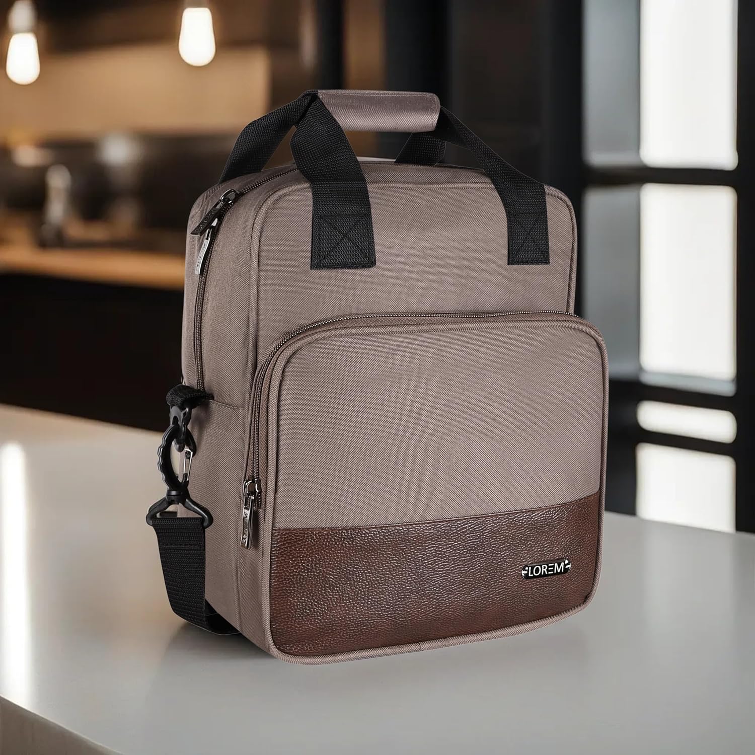 LOREM TB18 Insulated Tiffin Bag, Grey, PVC Coated Fabric, Water Repellent, Keeps Food Hot/Cold for 5-6 Hours (Creame), Travel Accessories