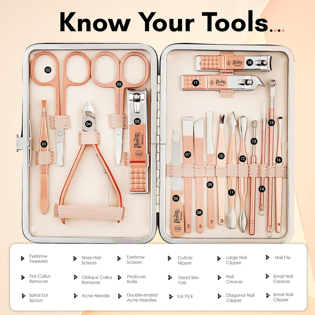 360 Degree Manicure Kit, pedicure tools for feet, Nail Clipper, Manicure Pedicure kit for women and Men, 18 Pieces,Perfect Gifts for Women and Men (Essentials | 23C)