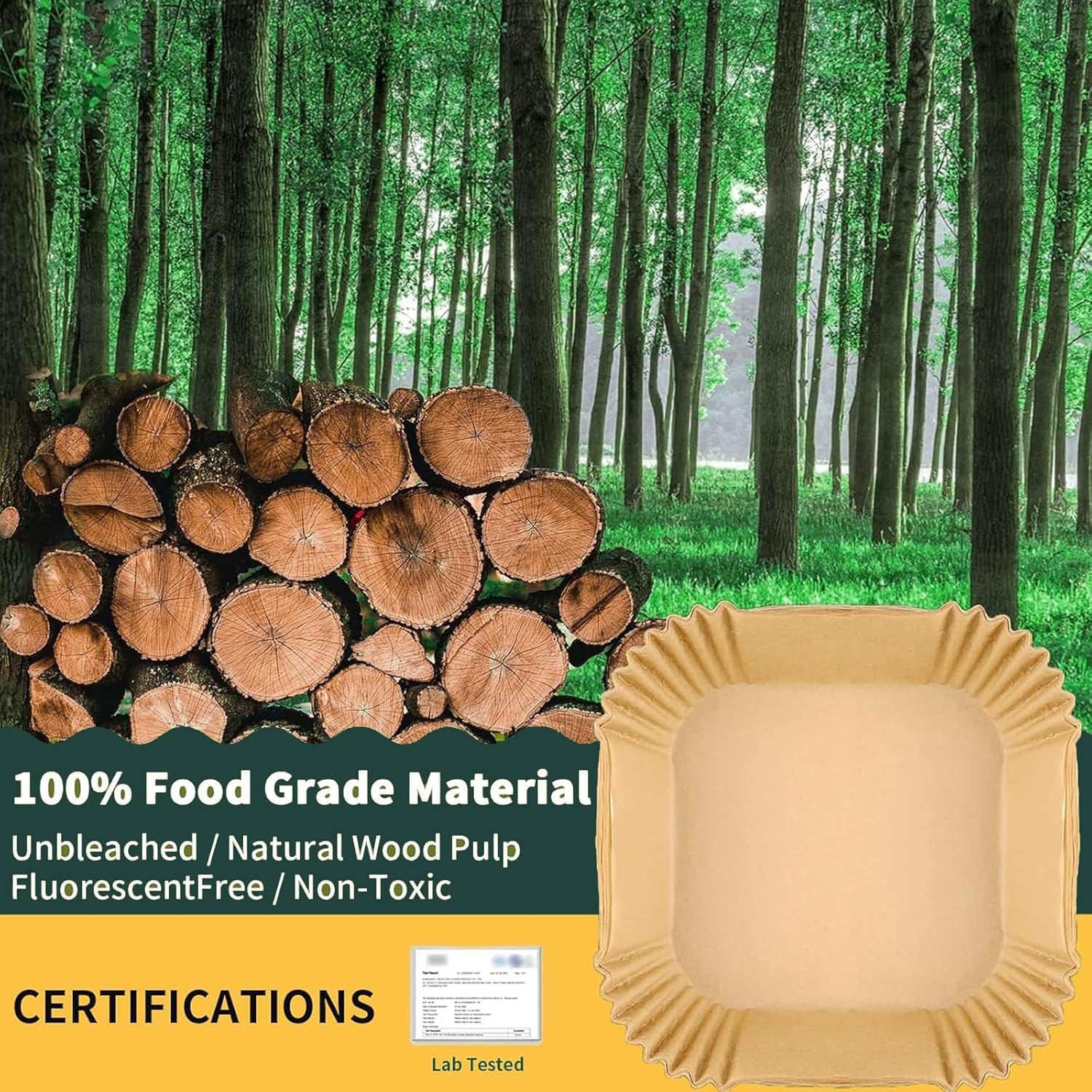 200PCS Air Fryer, Oven, Microwave Paper – 8 Inch Square Disposable Parchment Paper