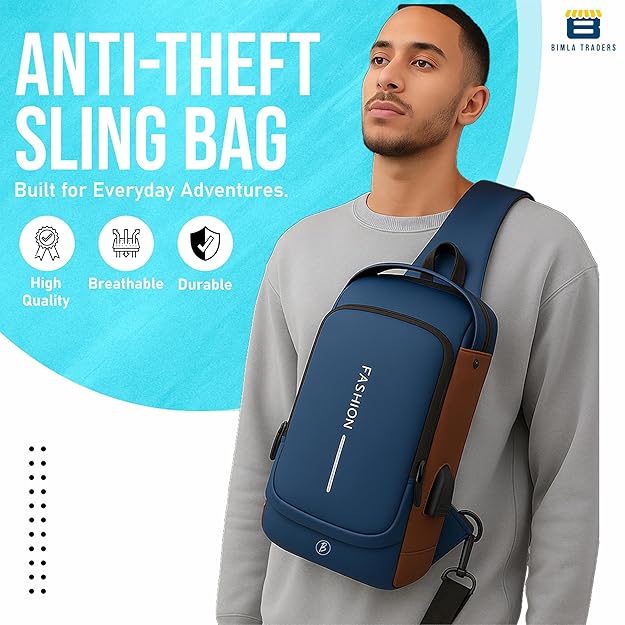 Anti-Theft Sling Bag for Men & Women |Waterproof Crossbody Chest Bag with Lock| Lightweight Shoulder Daypack |for Travel, Work, and Daily Use