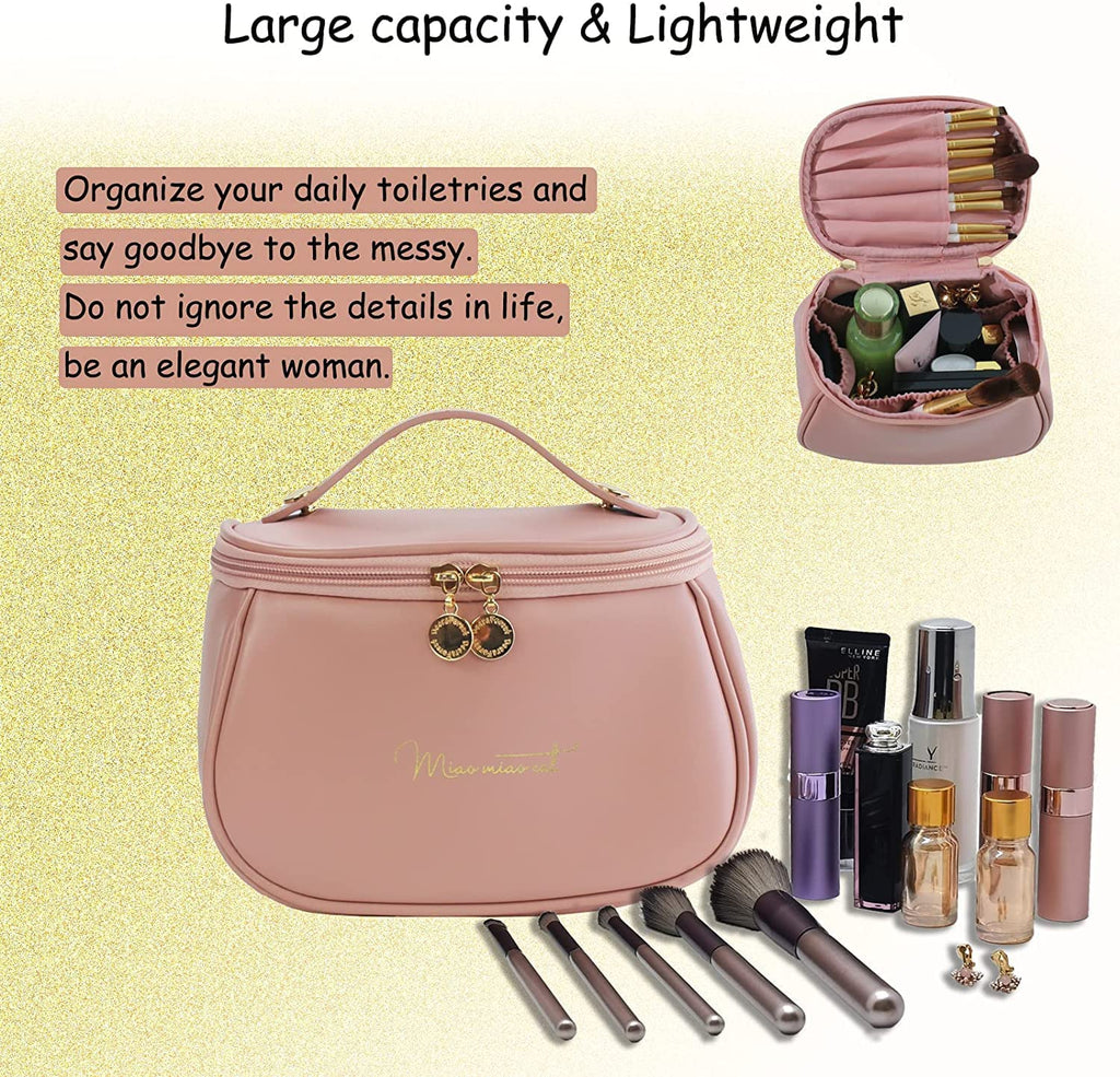 Makeup Storage Bag with compartments Pu Leather Multifunctional Vanity Bag