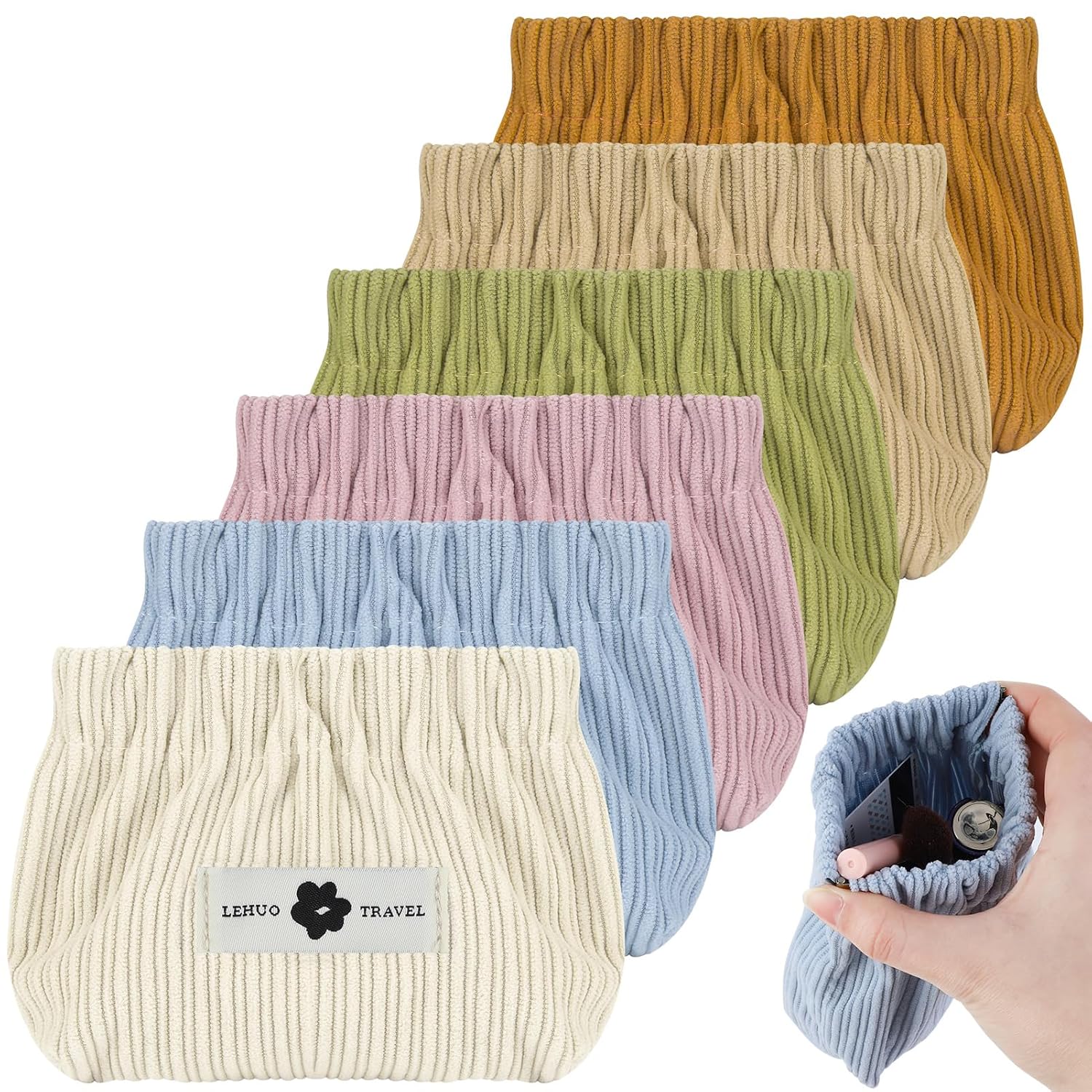 6PCS Corduroy Storage Bag For Cosmetic And Jewelry Storage