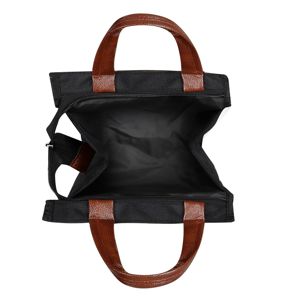 LOREM Black Color Insulated Travel Lunch/Tiffin/Storage Bag Leakproof Hot/Cold for Girls Boys Men Women Unisex, Office, College & School (Black)1 Liters,Leather