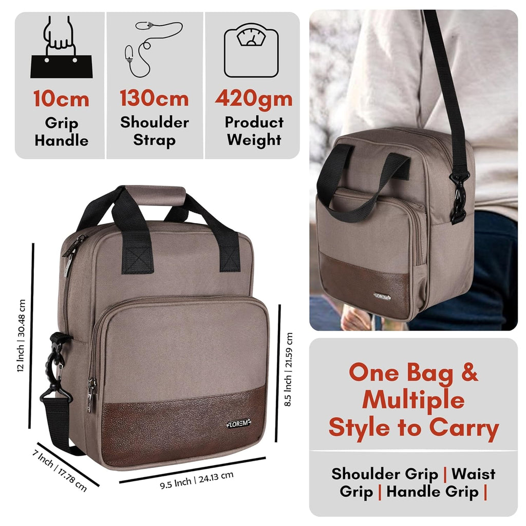 LOREM TB18 Insulated Tiffin Bag, Grey, PVC Coated Fabric, Water Repellent, Keeps Food Hot/Cold for 5-6 Hours (Creame), Travel Accessories