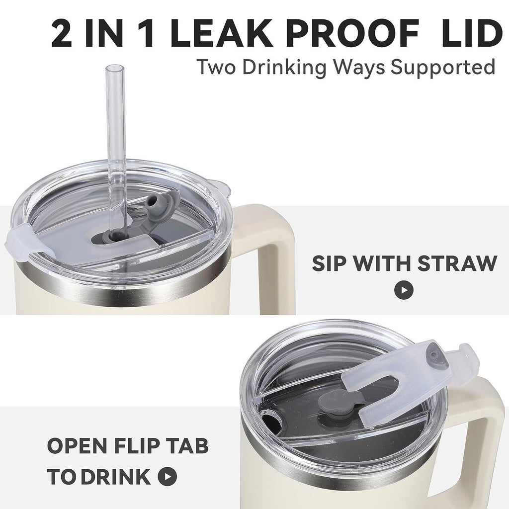 1200 ML Insulated Tumbler with Lid and Straw, Stainless Steel Tumbler Cup with Handle, Leakproof Mug Cupholder for Office, Gym, Travel 1.2 Litre (Sage)