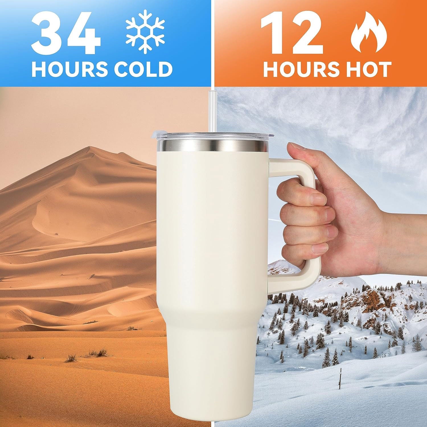 1200 ML Insulated Tumbler with Lid and Straw, Stainless Steel Tumbler Cup with Handle, Leakproof Mug Cupholder for Office, Gym, Travel 1.2 Litre (Sage)