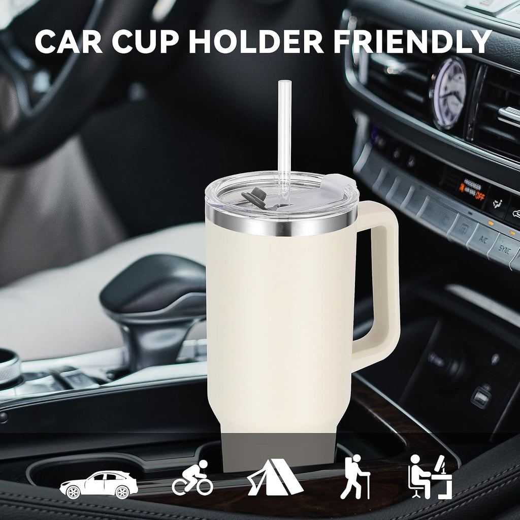 1200 ML Insulated Tumbler with Lid and Straw, Stainless Steel Tumbler Cup with Handle, Leakproof Mug Cupholder for Office, Gym, Travel 1.2 Litre (Sage)