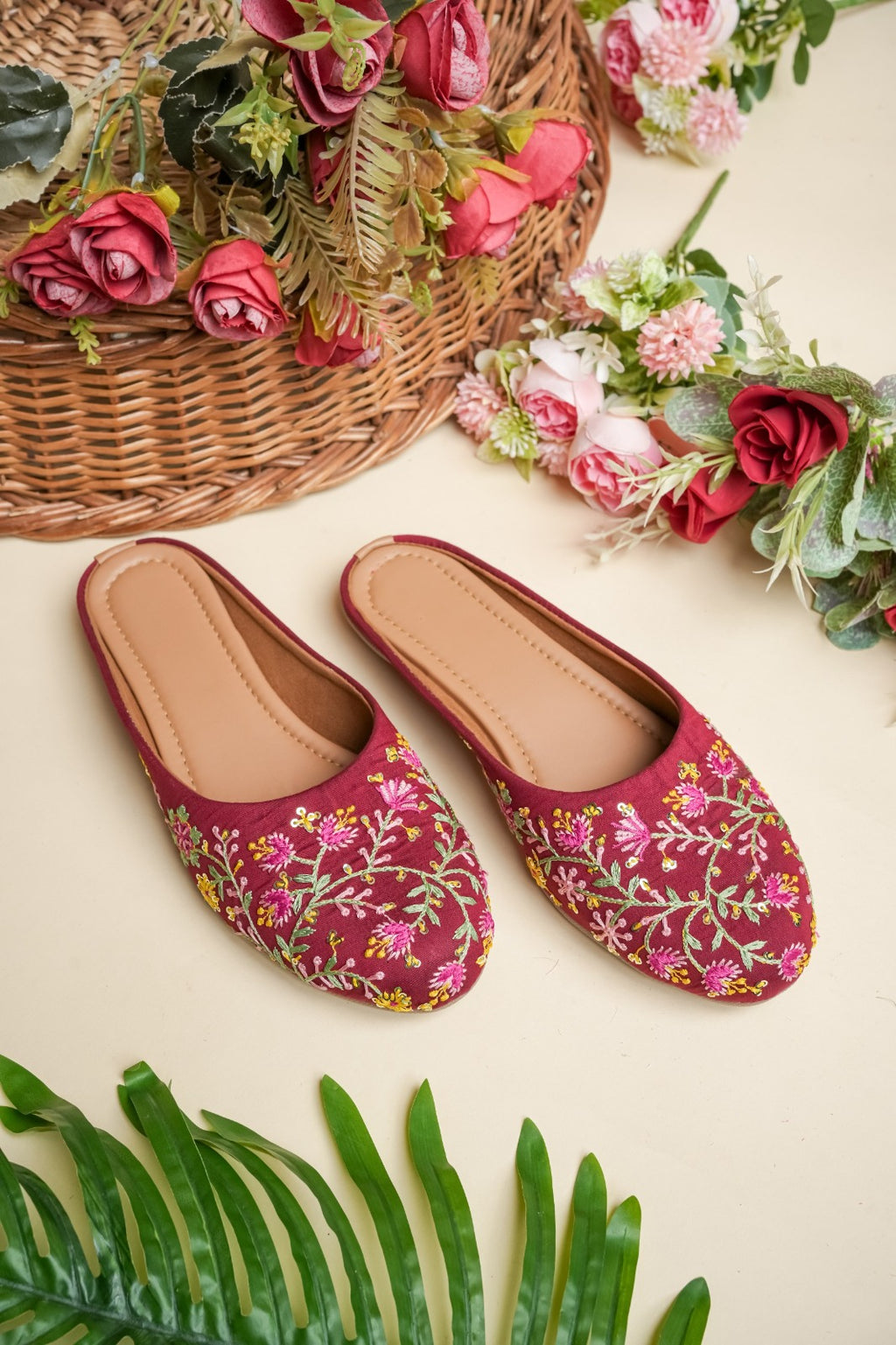 Embroidery Work Jutti-maroon color